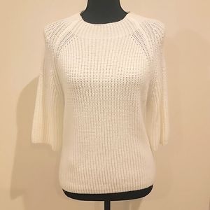 Women's New York and Company Cream Short Sleeve Sweater, Large